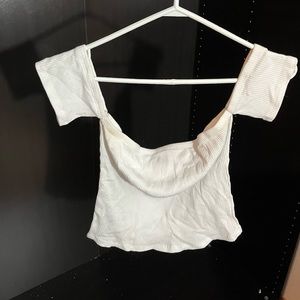 White Off-Shoulder Cropped Tee